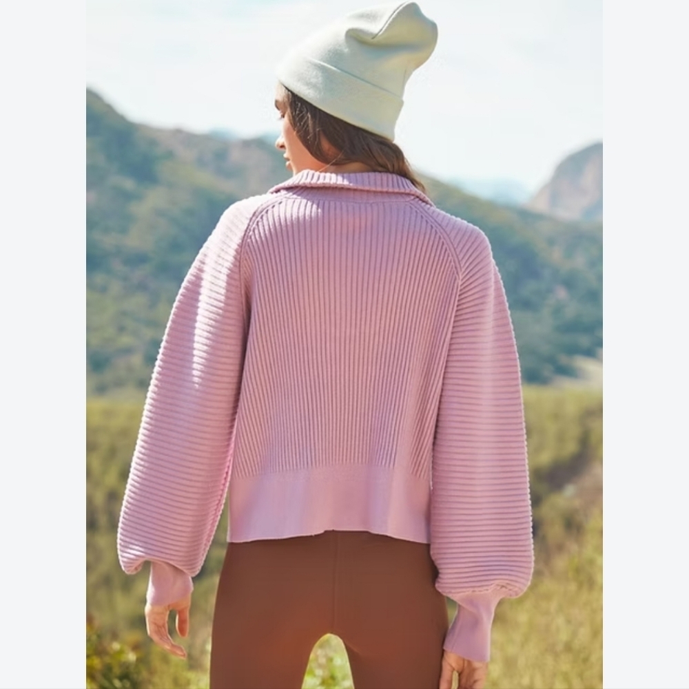 Varley Reid Half Zip Smokey Grape Rib Knit Pullover Sweater Top - Picture 3 of 12